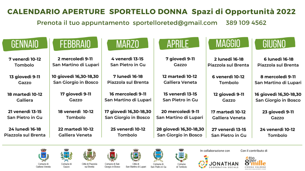 CALENDARIO SPORTELLO DONNA 2022_gen